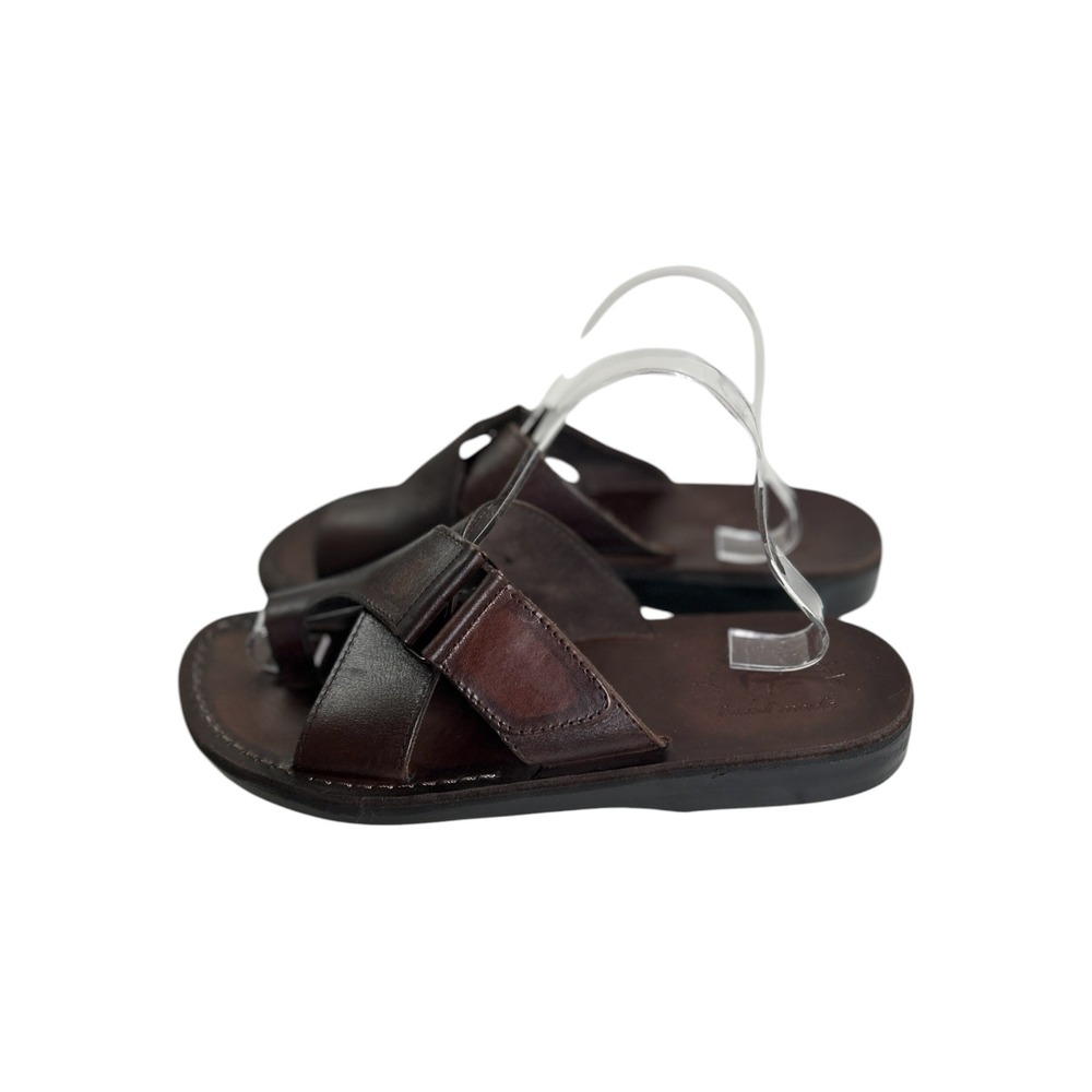 Jerusalem Sandals Men's Asher Brown Leather Toe Loop Slides 43 / US 10
